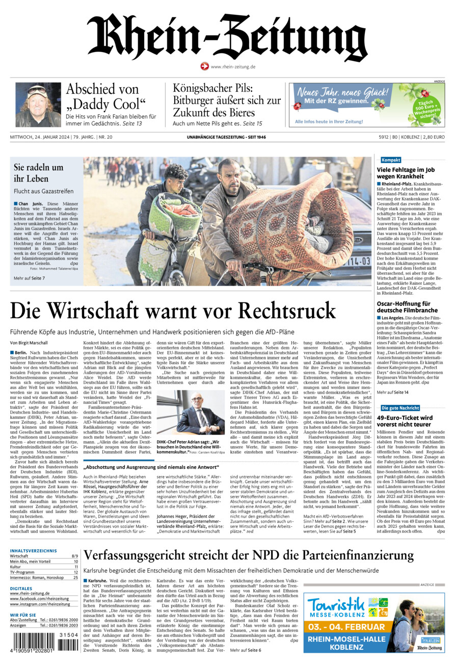 Rhein-Zeitung Koblenz & Region vom Mittwoch, 24.01.2024