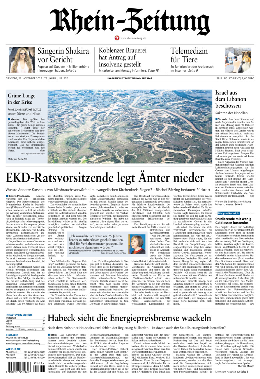 Rhein-Zeitung Koblenz & Region vom Dienstag, 21.11.2023