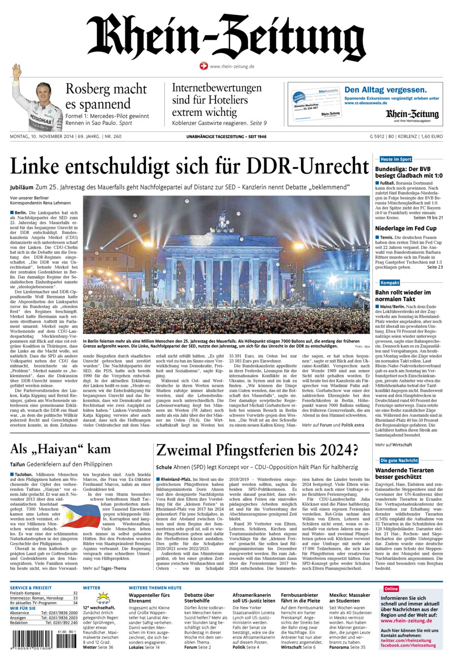 Rhein-Zeitung Koblenz & Region vom Montag, 10.11.2014