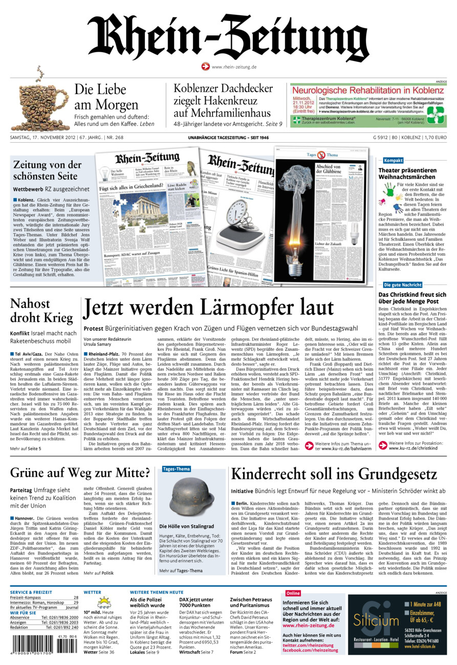 Rhein-Zeitung Koblenz & Region vom Samstag, 17.11.2012