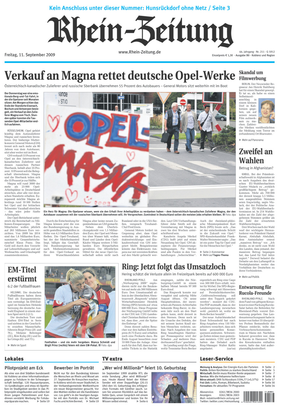 Rhein-Zeitung Koblenz & Region vom Freitag, 11.09.2009