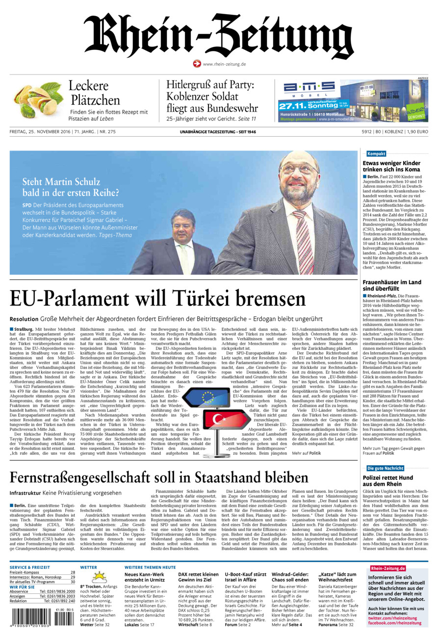 Rhein-Zeitung Koblenz & Region vom Freitag, 25.11.2016