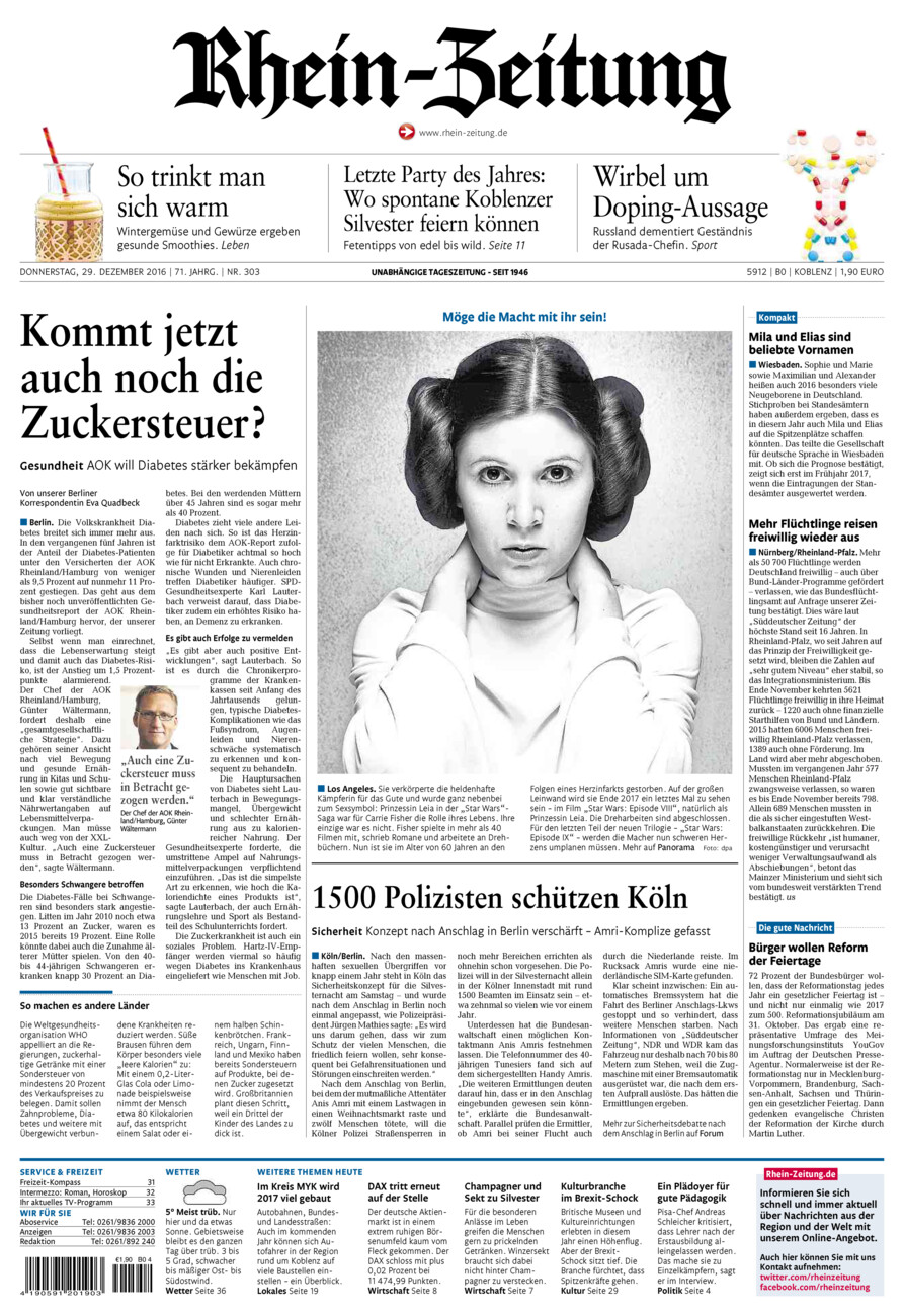 Rhein-Zeitung Koblenz & Region vom Donnerstag, 29.12.2016