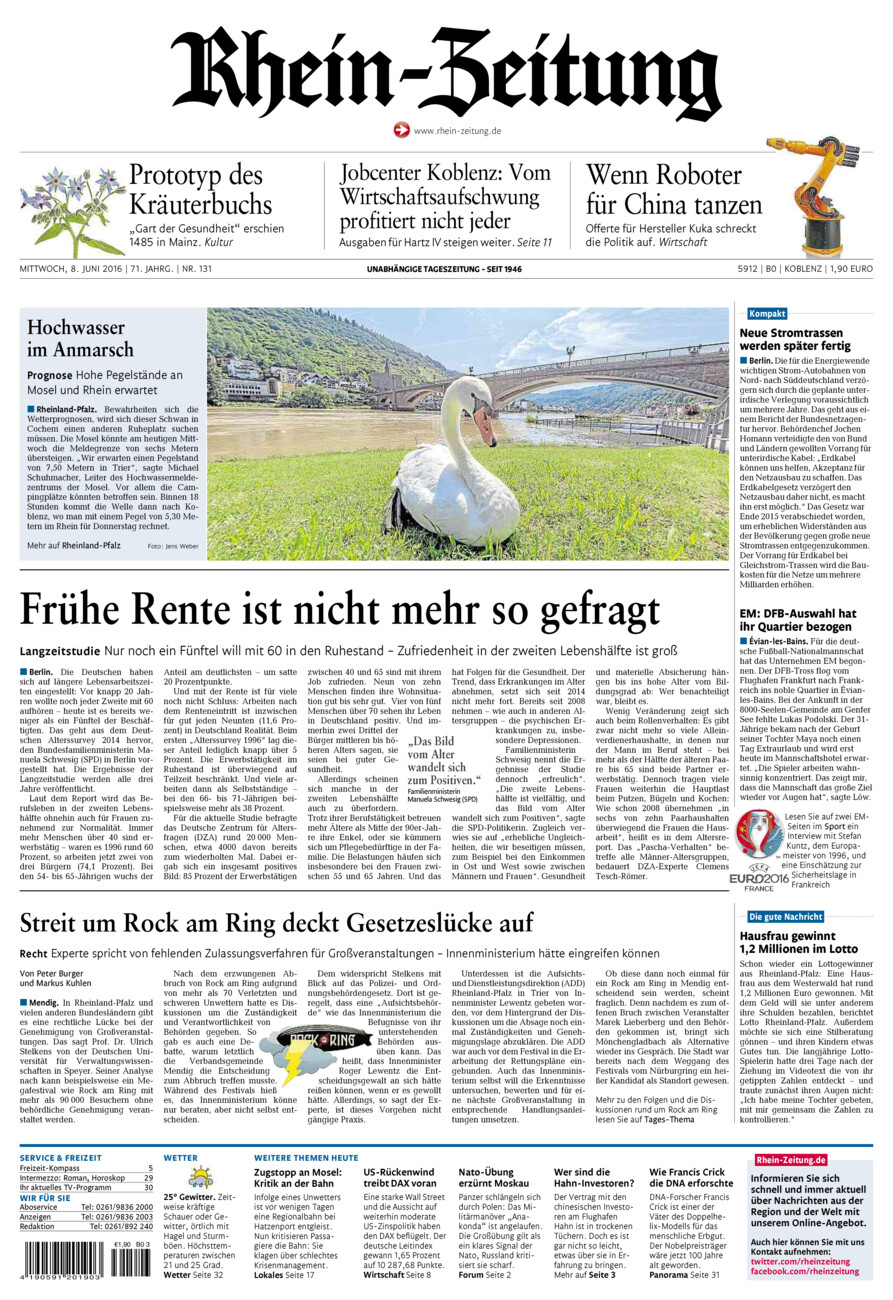Rhein-Zeitung Koblenz & Region vom Mittwoch, 08.06.2016