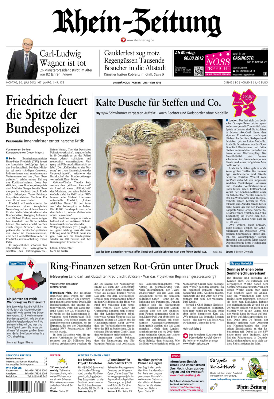 Rhein-Zeitung Koblenz & Region vom Montag, 30.07.2012