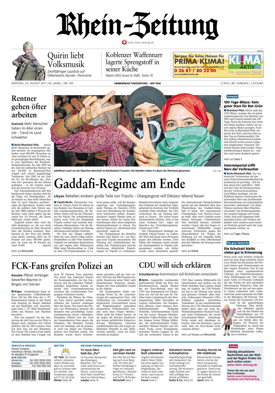 Rhein-Zeitung Koblenz & Region vom Dienstag, 23.08.2011