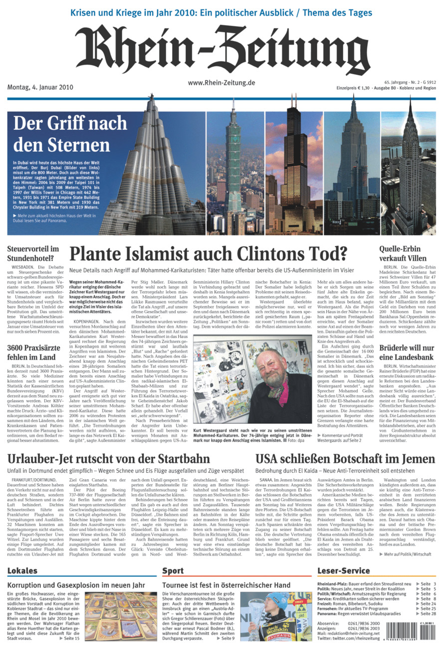 Rhein-Zeitung Koblenz & Region vom Montag, 04.01.2010