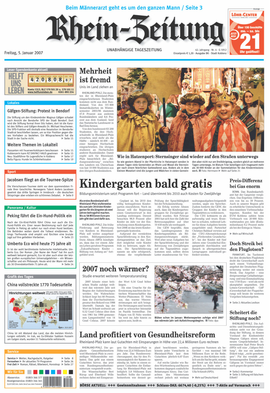 Rhein-Zeitung Koblenz & Region vom Freitag, 05.01.2007