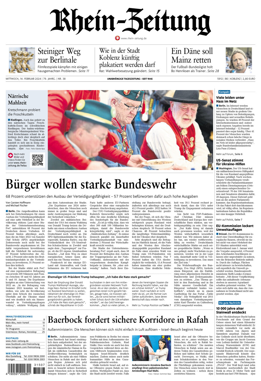 Rhein-Zeitung Koblenz & Region vom Mittwoch, 14.02.2024
