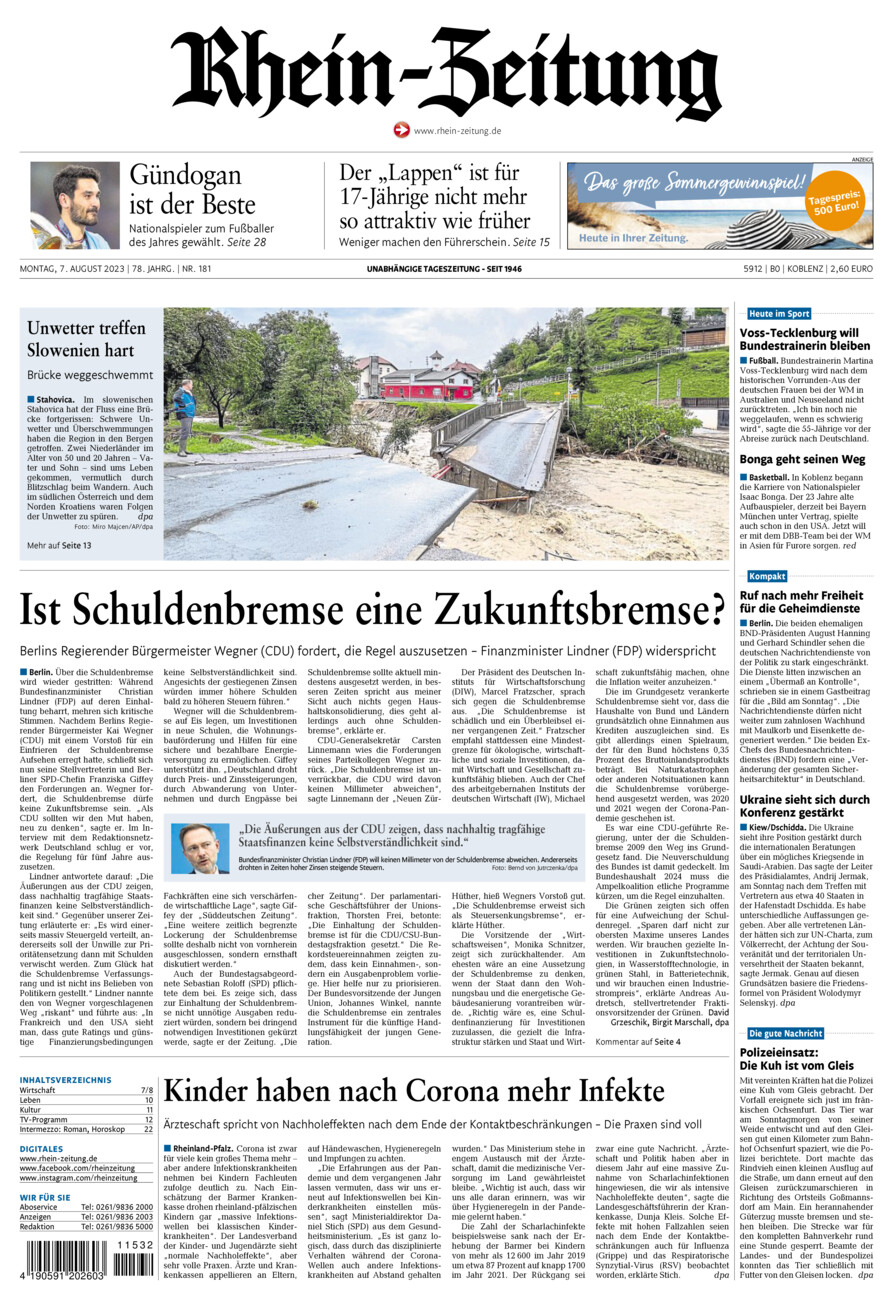 Rhein-Zeitung Koblenz & Region vom Montag, 07.08.2023