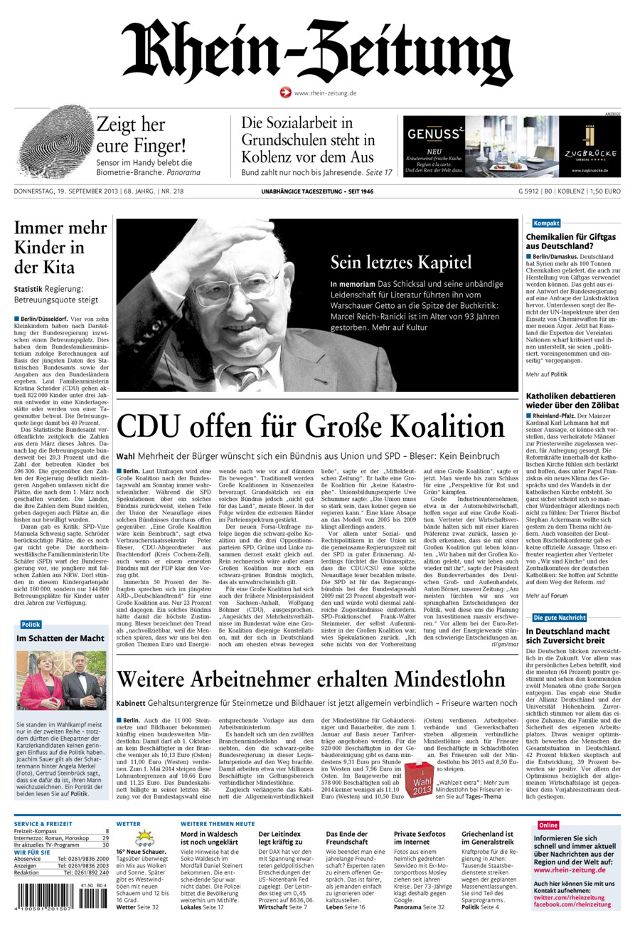 Rhein-Zeitung Koblenz & Region vom Donnerstag, 19.09.2013