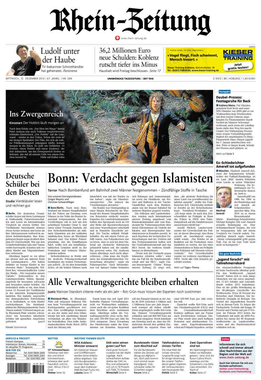 Rhein-Zeitung Koblenz & Region vom Mittwoch, 12.12.2012