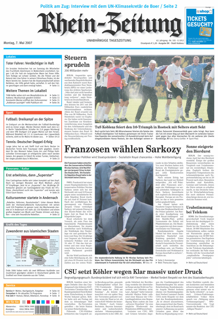 Rhein-Zeitung Koblenz & Region vom Montag, 07.05.2007