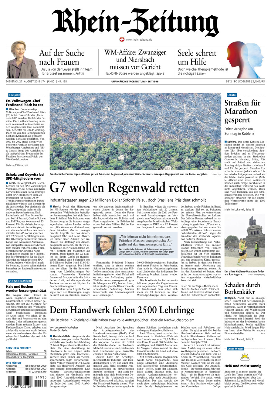 Rhein-Zeitung Koblenz & Region vom Dienstag, 27.08.2019