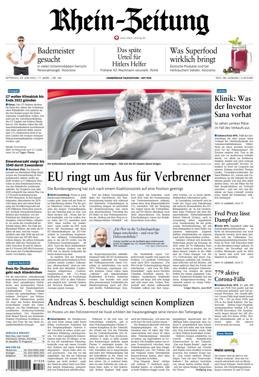 Rhein-Zeitung Koblenz & Region vom Mittwoch, 29.06.2022