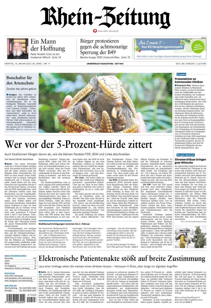 Rhein-Zeitung Koblenz & Region vom Dienstag, 14.01.2025