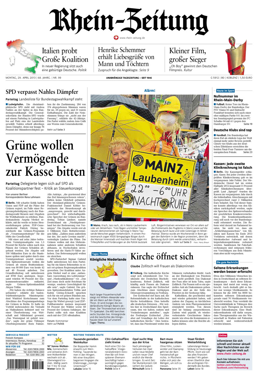 Rhein-Zeitung Koblenz & Region vom Montag, 29.04.2013