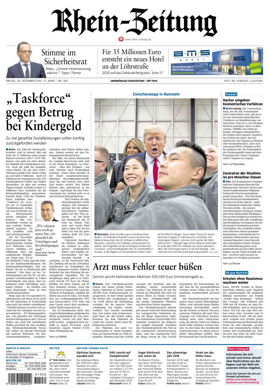 Rhein-Zeitung Koblenz & Region vom Freitag, 28.12.2018