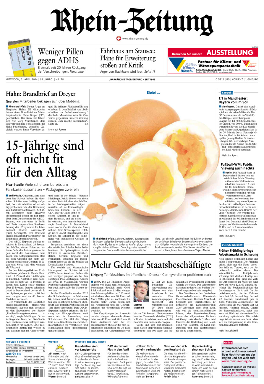 Rhein-Zeitung Koblenz & Region vom Mittwoch, 02.04.2014