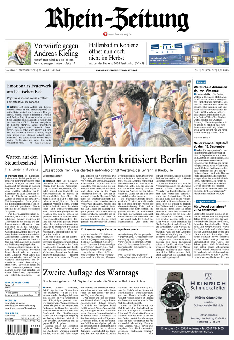 Rhein-Zeitung Koblenz & Region vom Samstag, 02.09.2023