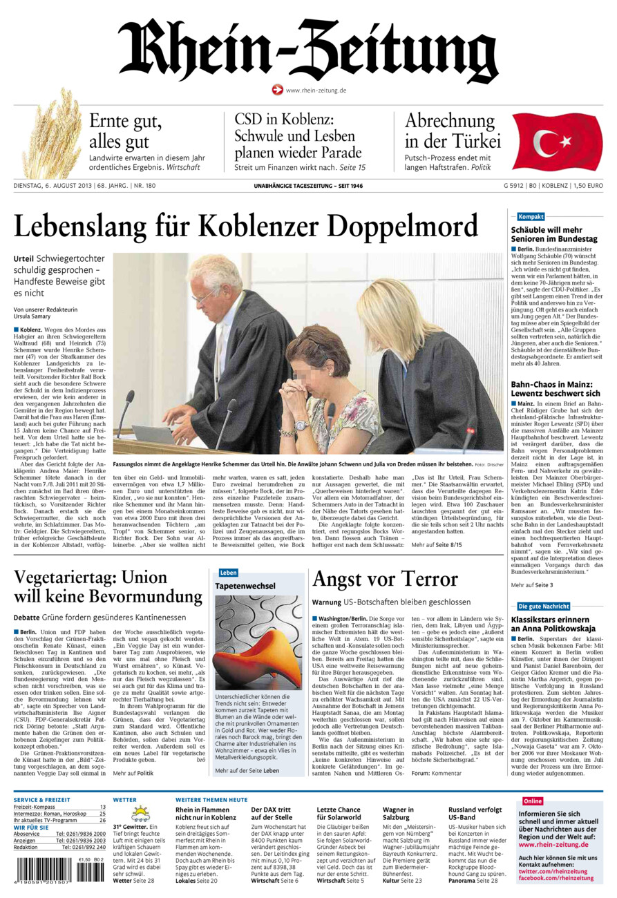 Rhein-Zeitung Koblenz & Region vom Dienstag, 06.08.2013