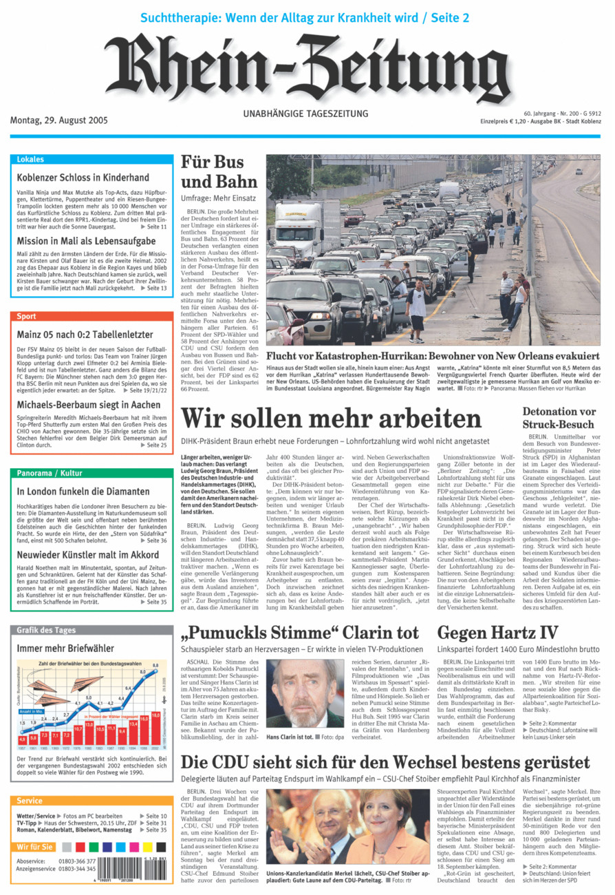 Rhein-Zeitung Koblenz & Region vom Montag, 29.08.2005
