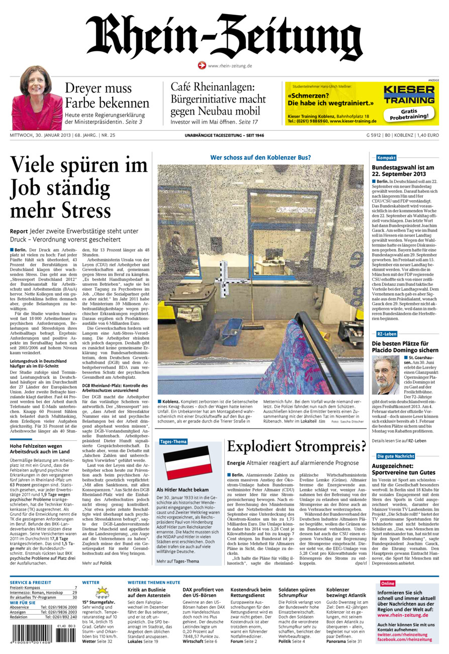 Rhein-Zeitung Koblenz & Region vom Mittwoch, 30.01.2013