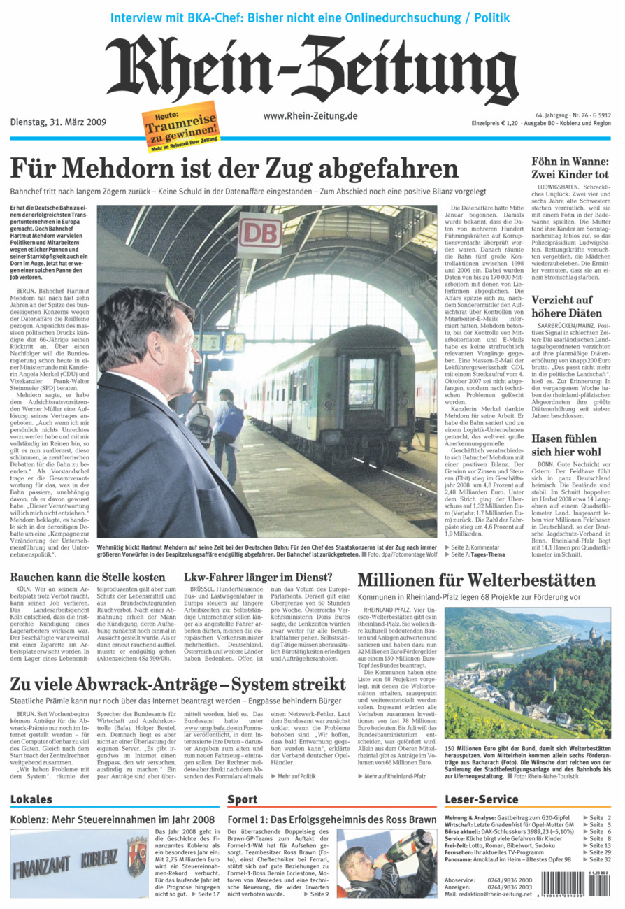 Rhein-Zeitung Koblenz & Region vom Dienstag, 31.03.2009