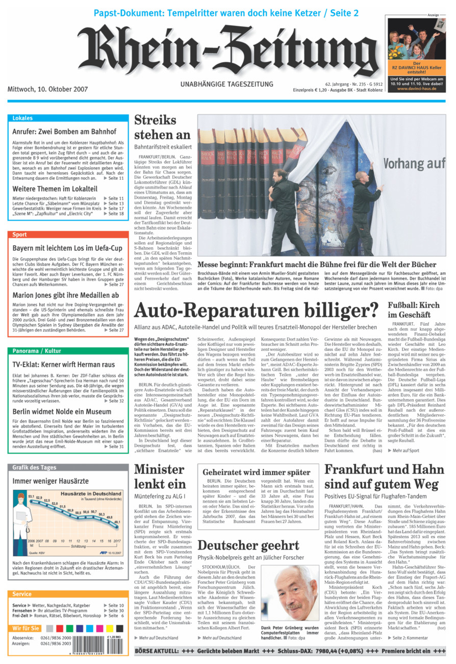 Rhein-Zeitung Koblenz & Region vom Mittwoch, 10.10.2007