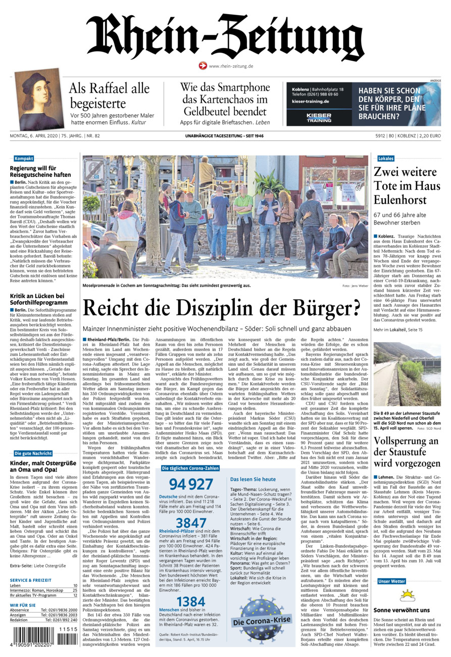 Rhein-Zeitung Koblenz & Region vom Montag, 06.04.2020