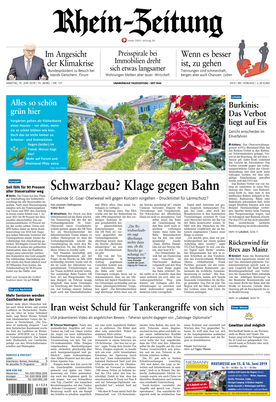 Rhein-Zeitung Koblenz & Region vom Samstag, 15.06.2019