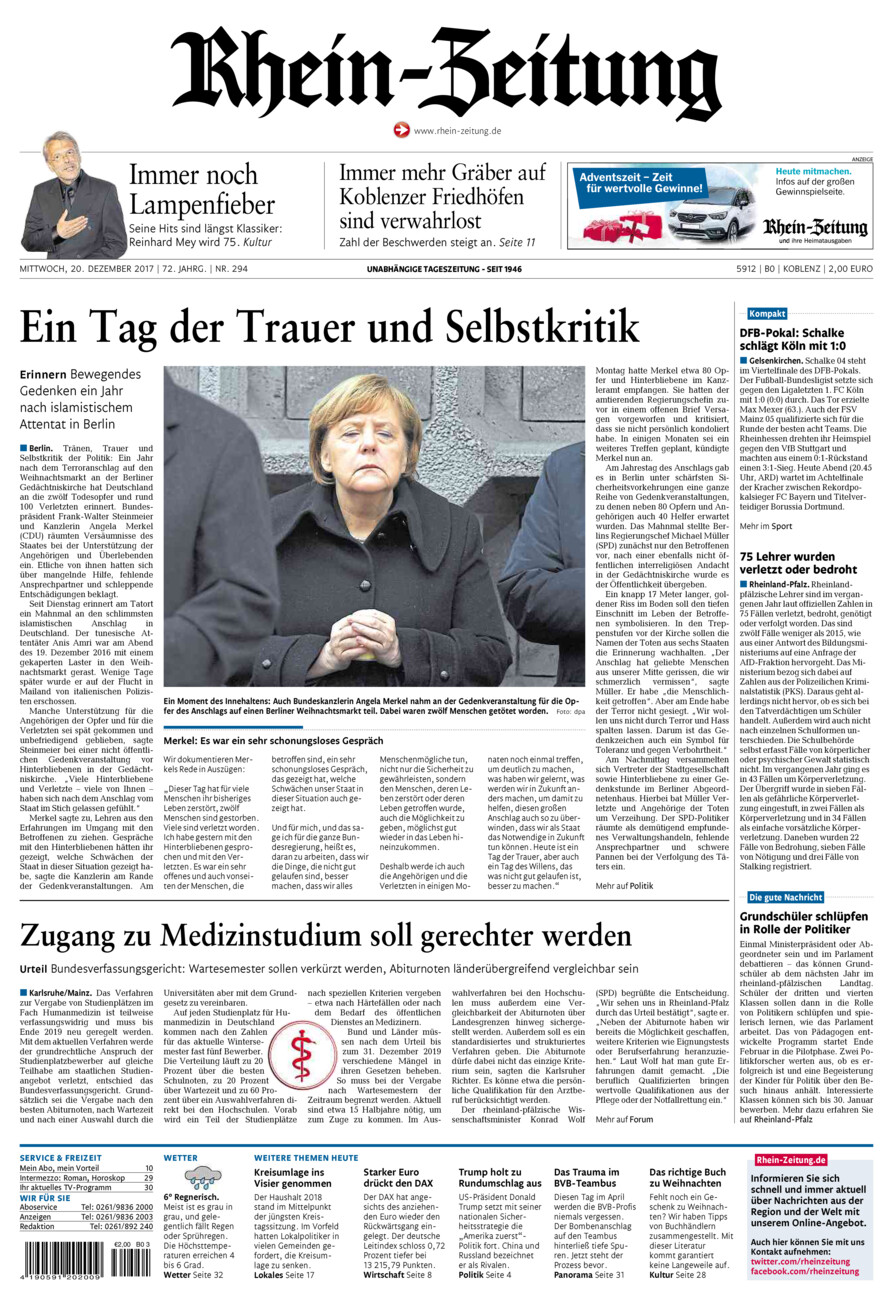 Rhein-Zeitung Koblenz & Region vom Mittwoch, 20.12.2017