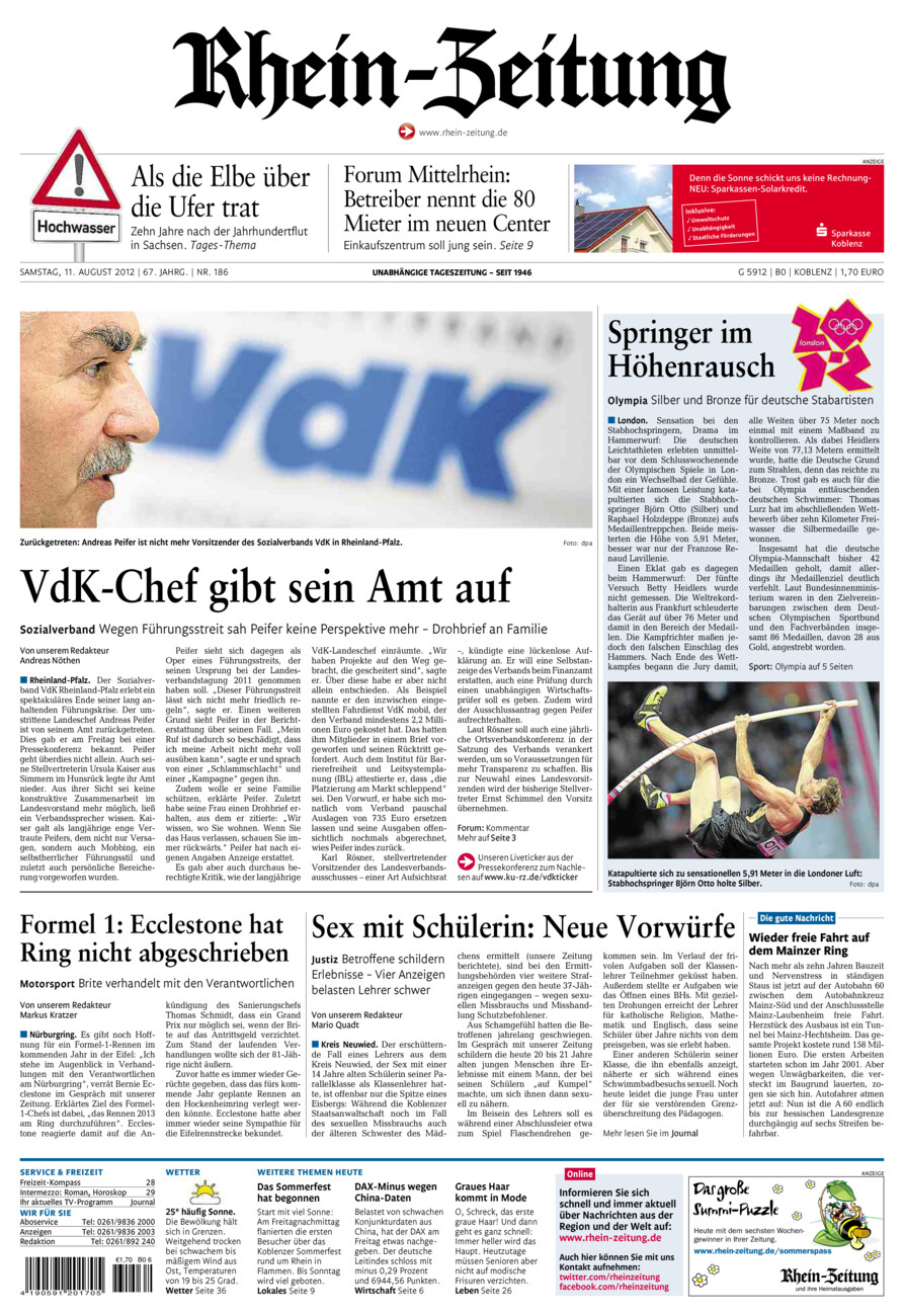 Rhein-Zeitung Koblenz & Region vom Samstag, 11.08.2012