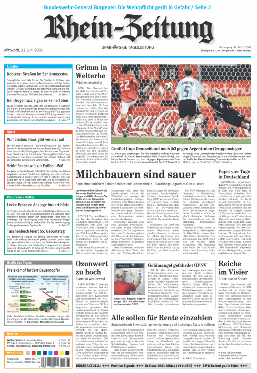Rhein-Zeitung Koblenz & Region vom Mittwoch, 22.06.2005