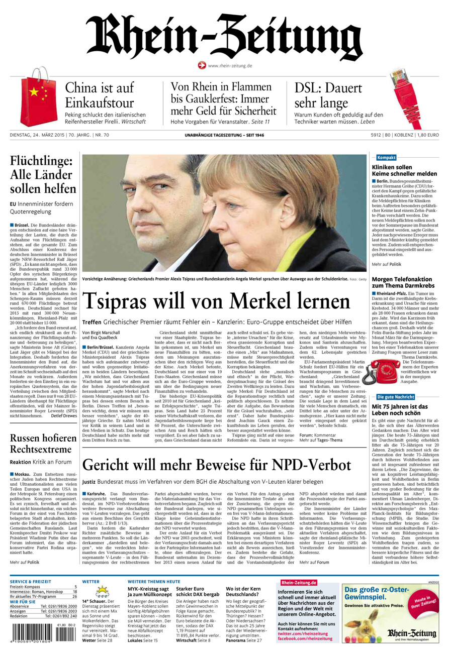 Rhein-Zeitung Koblenz & Region vom Dienstag, 24.03.2015
