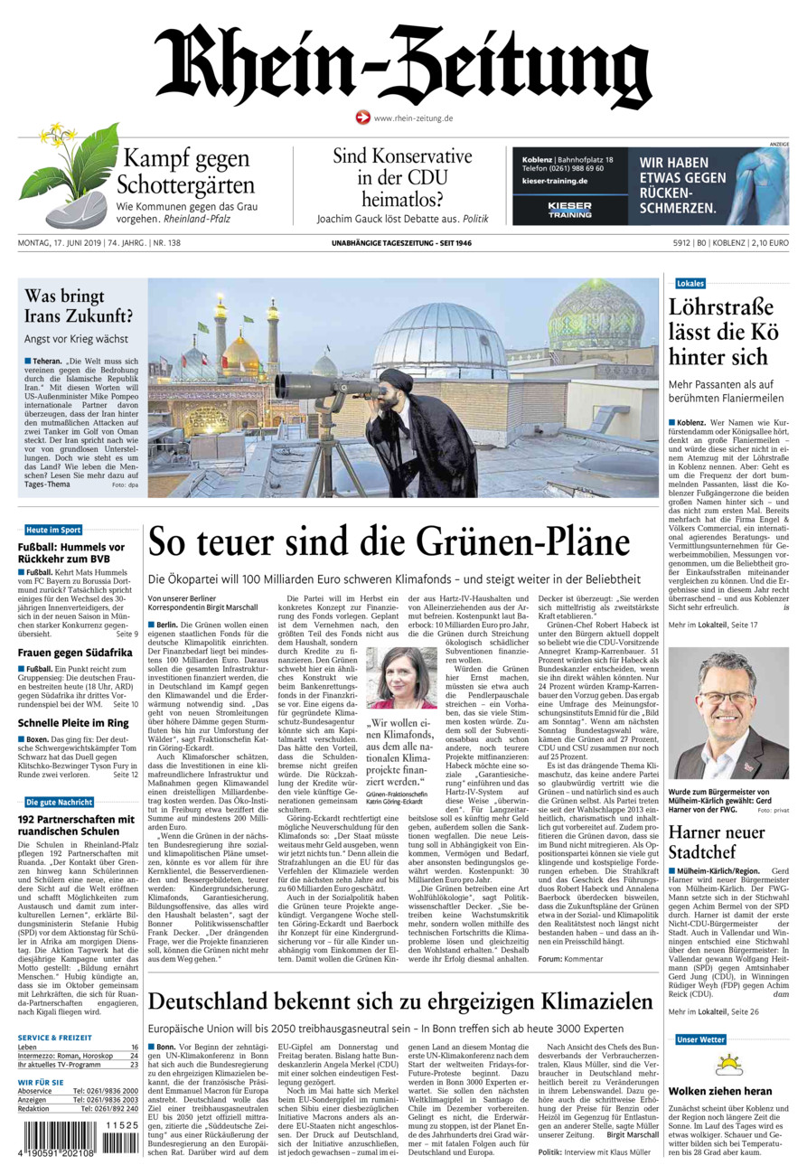 Rhein-Zeitung Koblenz & Region vom Montag, 17.06.2019