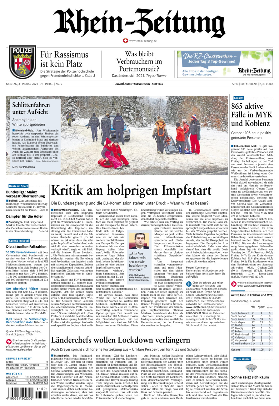 Rhein-Zeitung Koblenz & Region vom Montag, 04.01.2021
