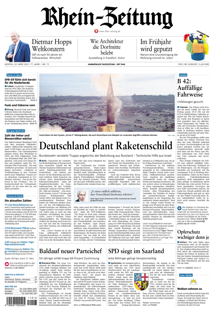 Rhein-Zeitung Koblenz & Region vom Montag, 28.03.2022