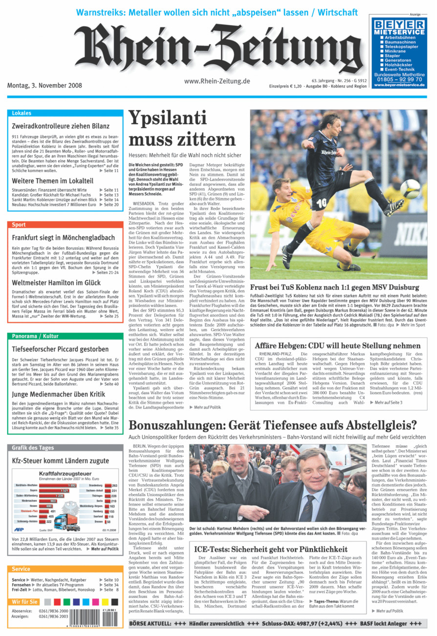Rhein-Zeitung Koblenz & Region vom Montag, 03.11.2008