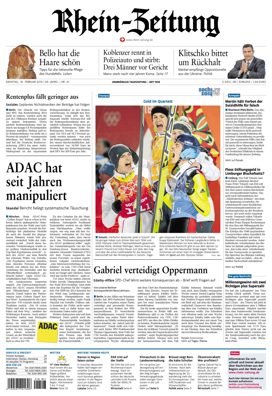 Rhein-Zeitung Koblenz & Region vom Dienstag, 18.02.2014