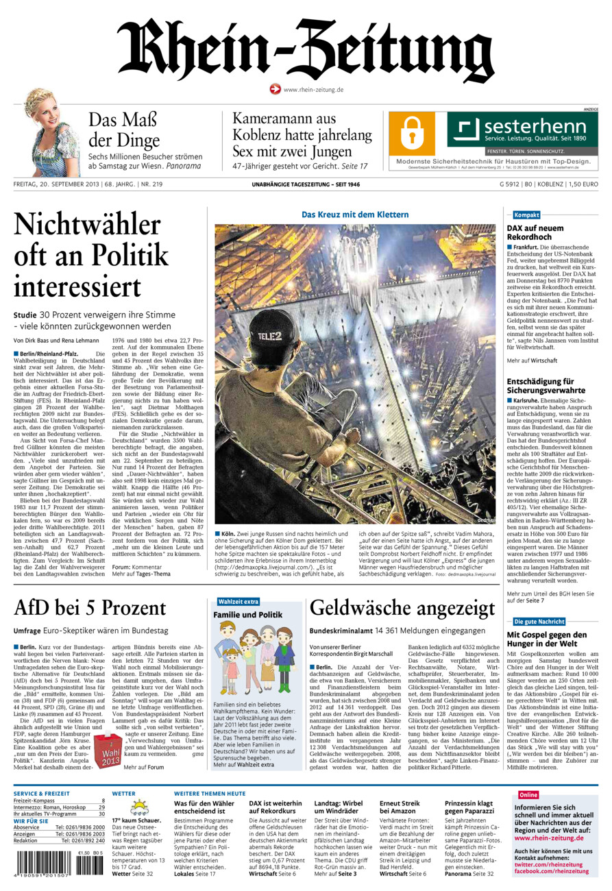 Rhein-Zeitung Koblenz & Region vom Freitag, 20.09.2013