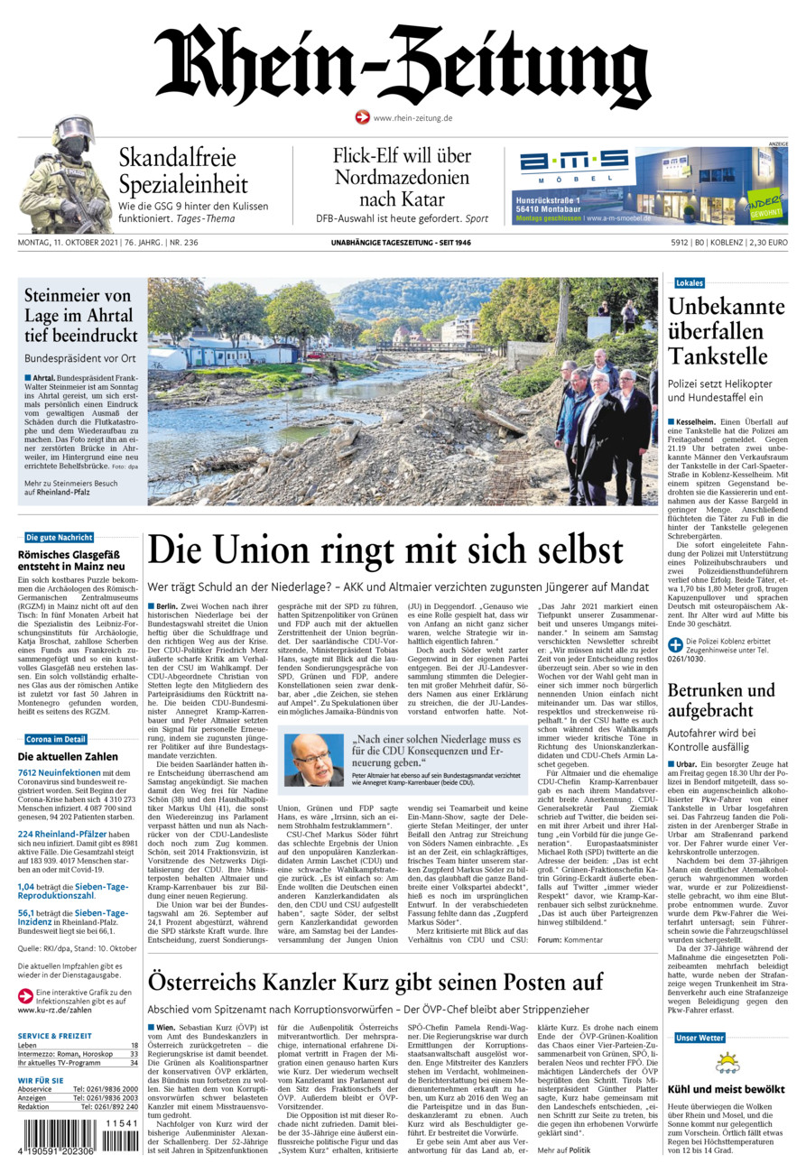 Rhein-Zeitung Koblenz & Region vom Montag, 11.10.2021