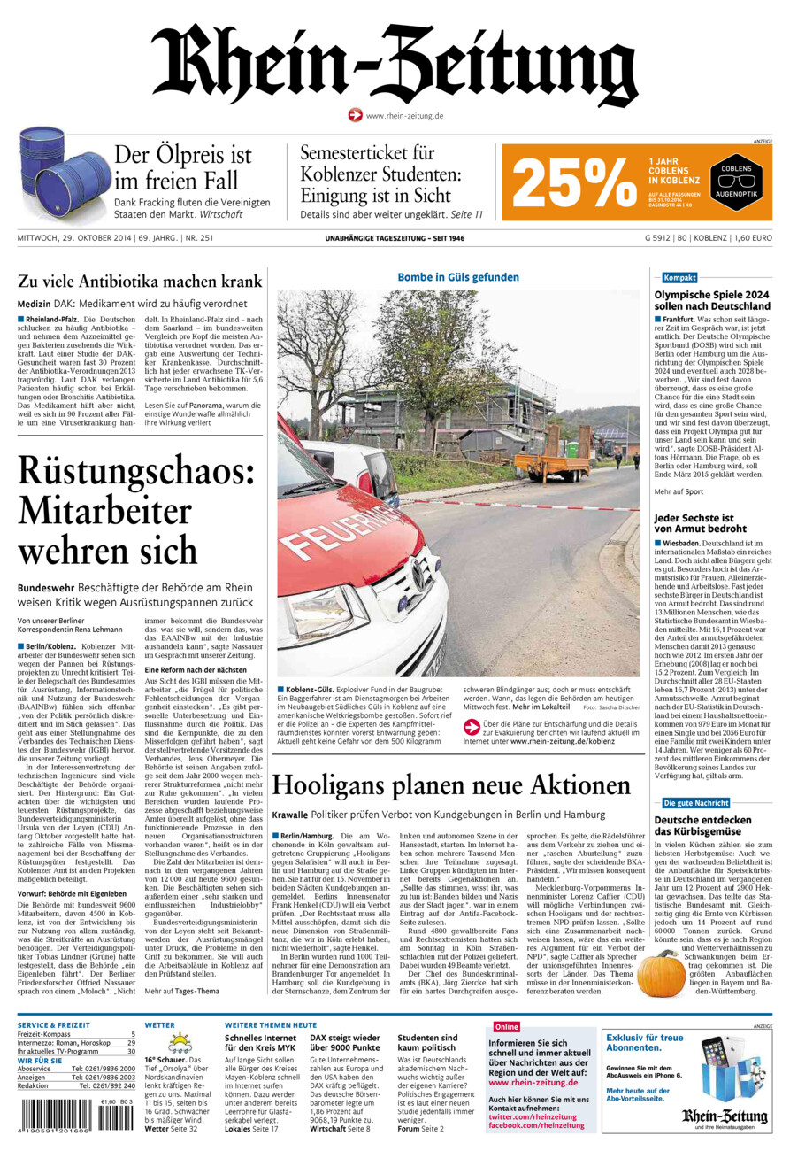 Rhein-Zeitung Koblenz & Region vom Mittwoch, 29.10.2014