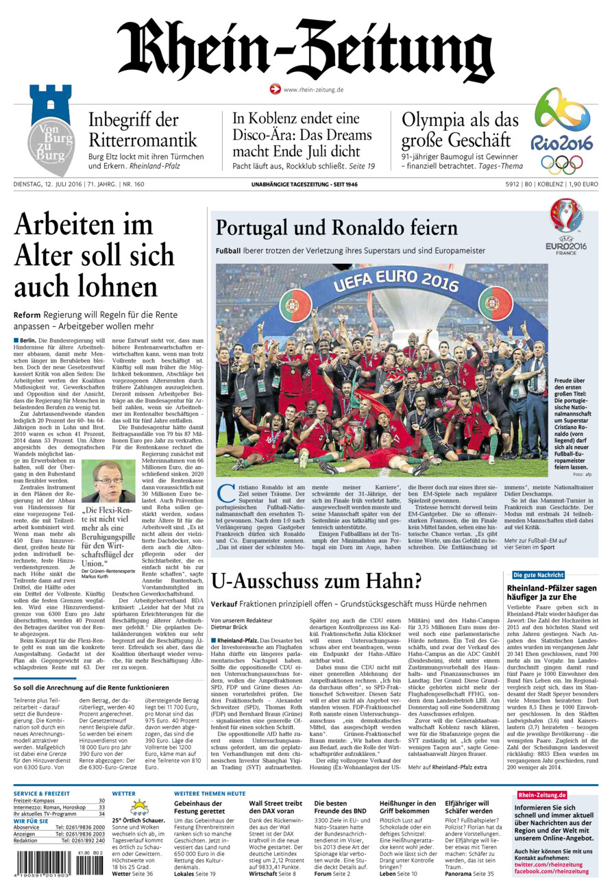 Rhein-Zeitung Koblenz & Region vom Dienstag, 12.07.2016