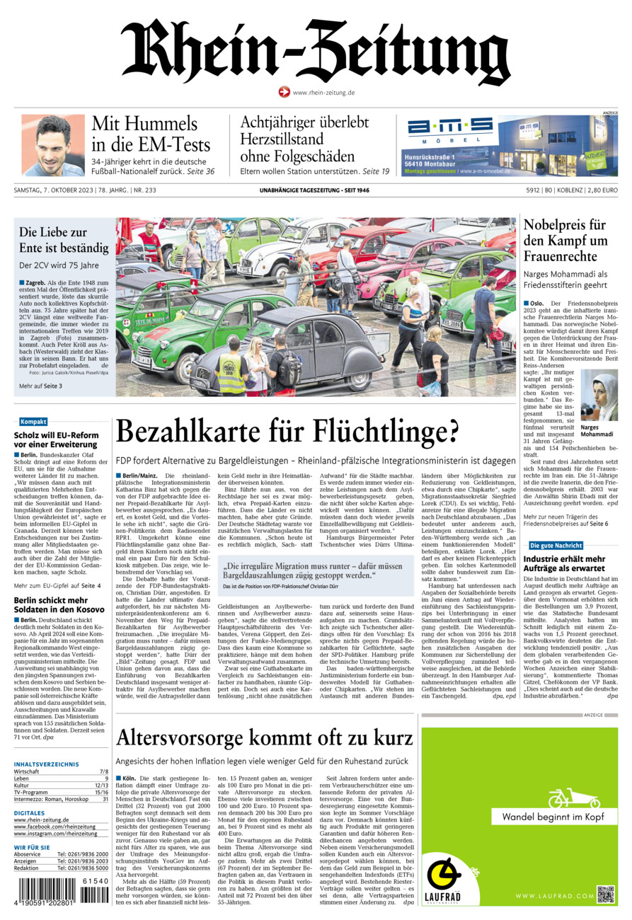 Rhein-Zeitung Koblenz & Region vom Samstag, 07.10.2023