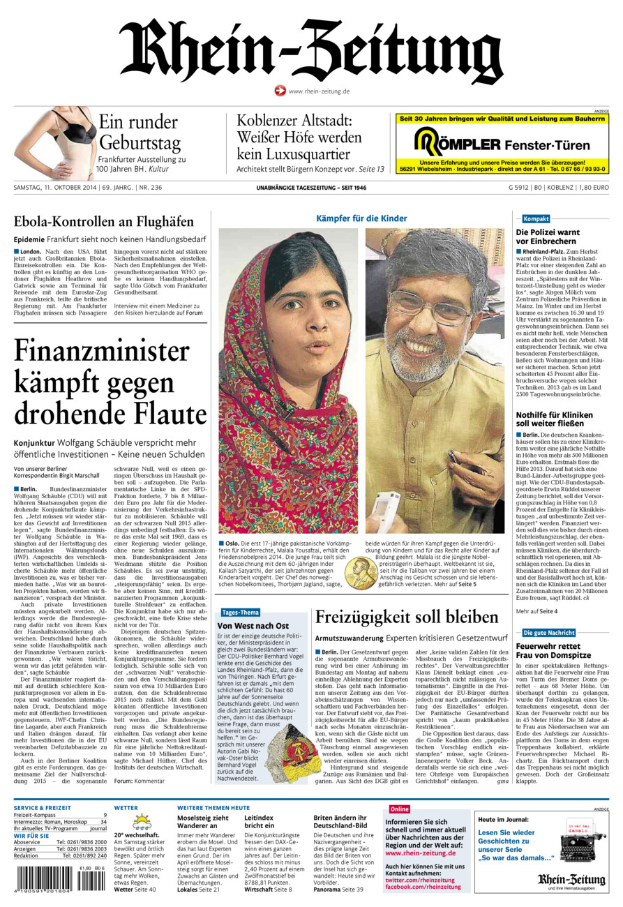 Rhein-Zeitung Koblenz & Region vom Samstag, 11.10.2014