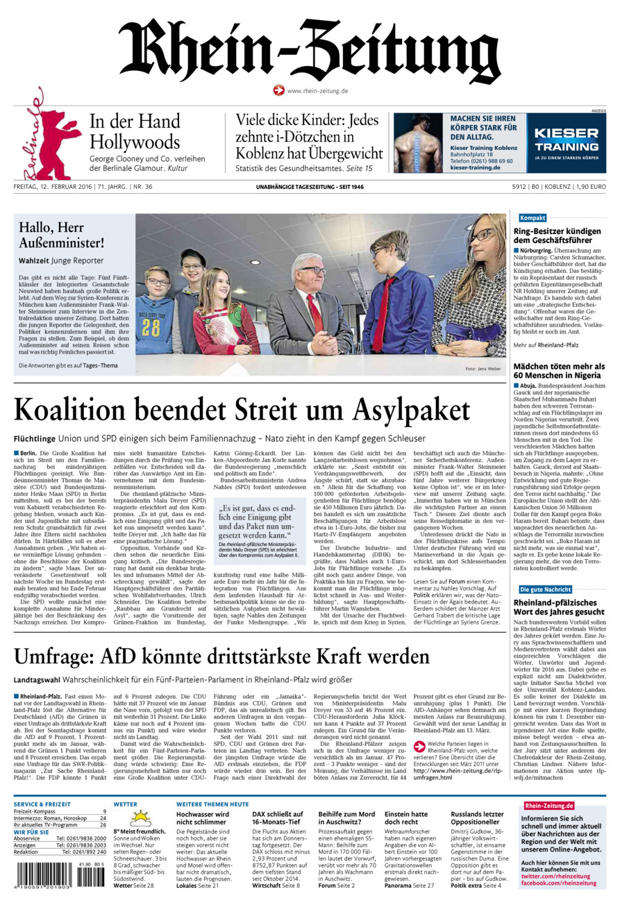 Rhein-Zeitung Koblenz & Region vom Freitag, 12.02.2016