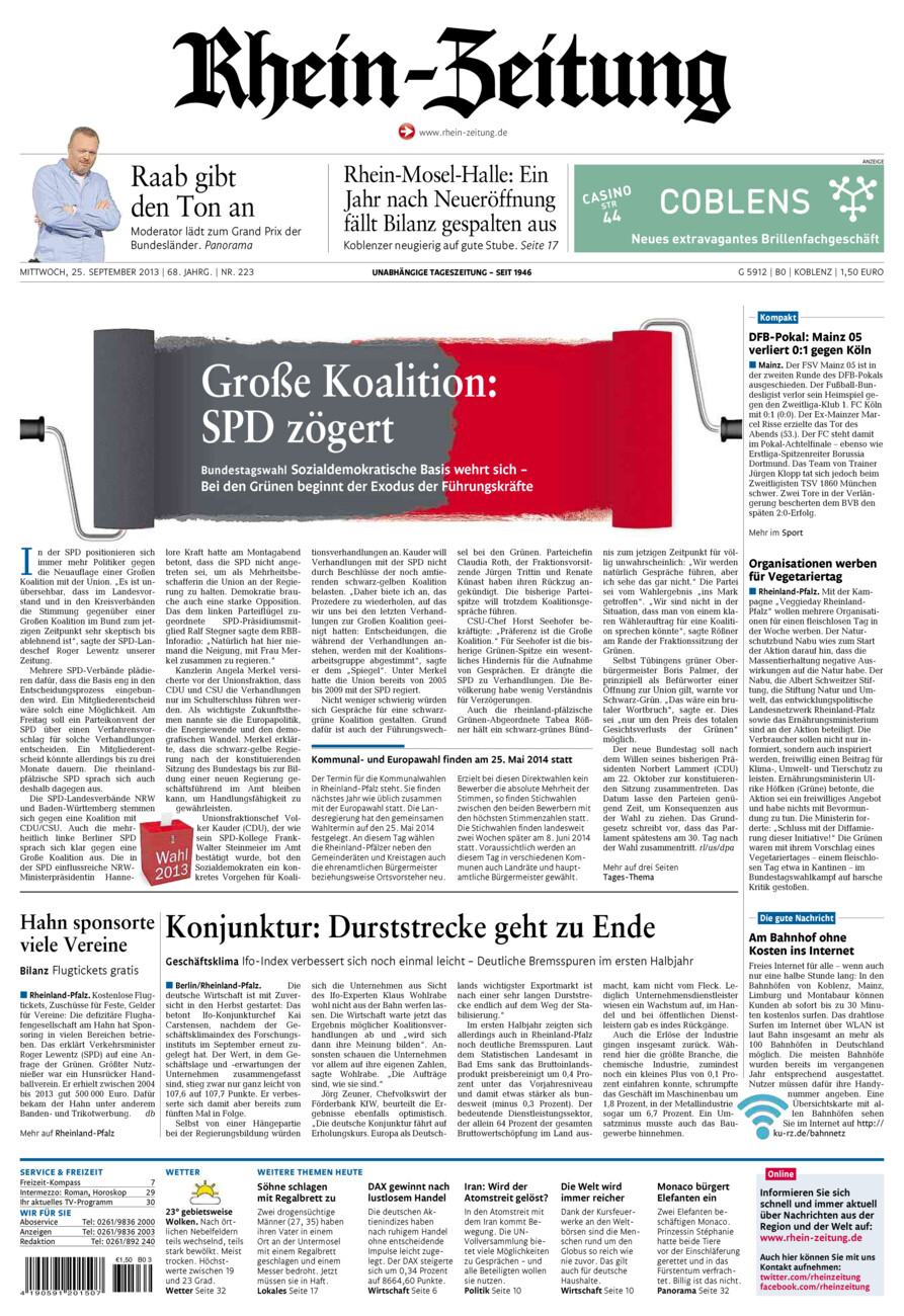 Rhein-Zeitung Koblenz & Region vom Mittwoch, 25.09.2013