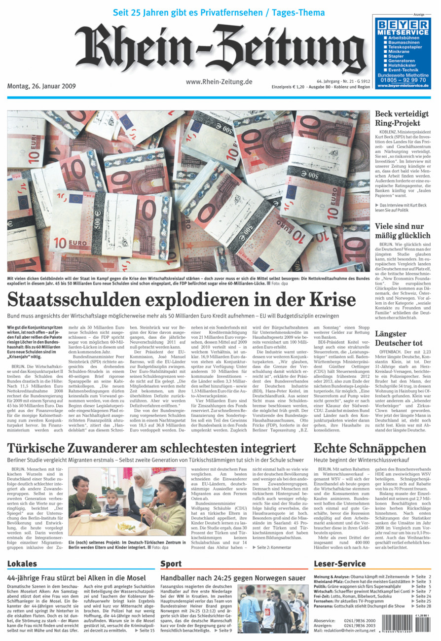 Rhein-Zeitung Koblenz & Region vom Montag, 26.01.2009