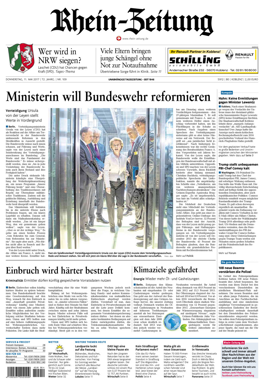 Rhein-Zeitung Koblenz & Region vom Donnerstag, 11.05.2017